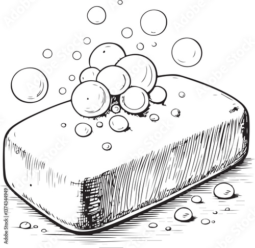 Soap Bar Black and White Vector Illustration, Sketch Drawing Line Linear Engraving, Hand-drawn Isolated