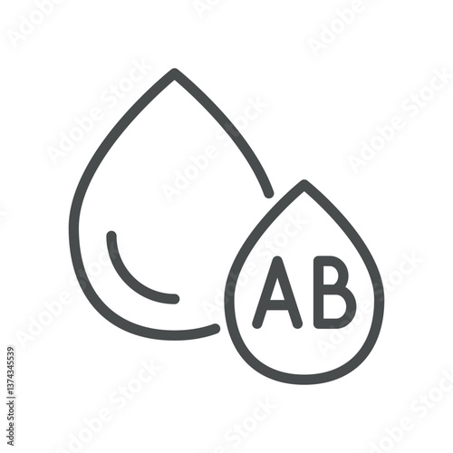 Blood Type AB Icon. Thin Line Illustration of Blood Drops Indicating AB Group, Used in Medical Testing, Transfusion, and Typing. Isolated Vector Sign for Healthcare Applications
