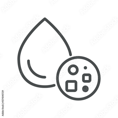 Blood Drop Analysis Icon. Thin Line Illustration of Blood Sample with Microscopic View Indicating Medical Testing and Diagnosis. Suitable for Healthcare and Laboratory Use

