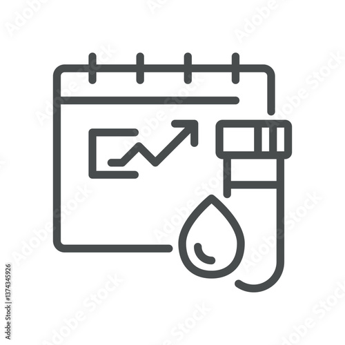 Blood Test Checkup Icon. Thin Line Illustration of Blood Sample Analysis Representing Periodic Medical Checkups and Health Monitoring. Ideal for Laboratory and Healthcare
