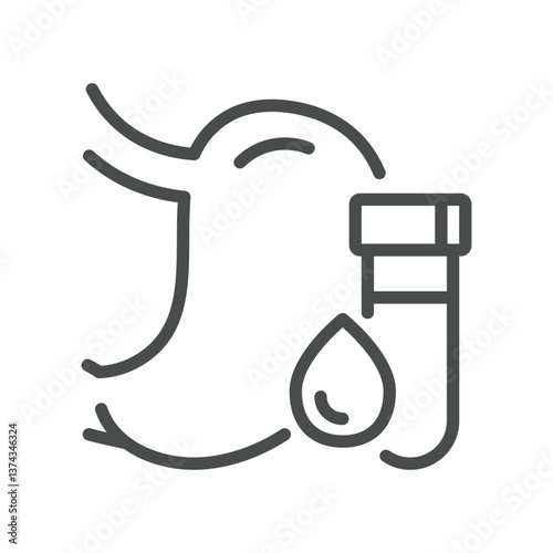 Stomach Panel Blood Test Icon. Minimal Line Illustration of Stomach Outline and Test Tube Representing Gastroenterology, Digestive Enzyme Analysis and Diagnostic Screening for Abdominal Health