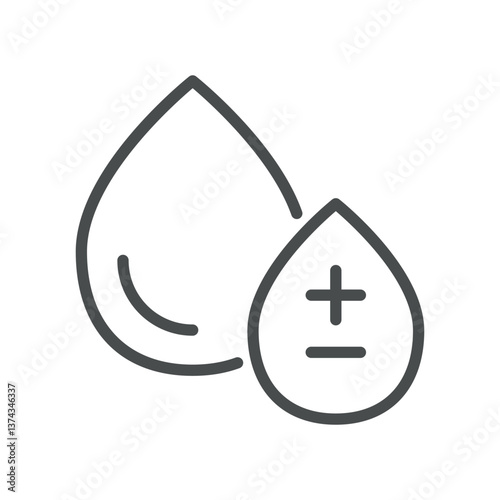 RH Factor Icon. Minimal Line Illustration of Blood Group Symbol and Test Tube Representing Rhesus Factor Positive or Negative, Blood Typing and Hematological Analysis for Medical Diagnostics
