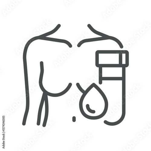 Woman's Health Panel Blood Test Icon. Minimal Line Illustration of Female Torso with Blood Sample, Representing Hormone Analysis, Reproductive Health, and Diagnostic Screening
