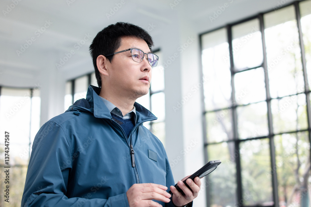 Fototapeta premium asian businessman using smart phone in modern office