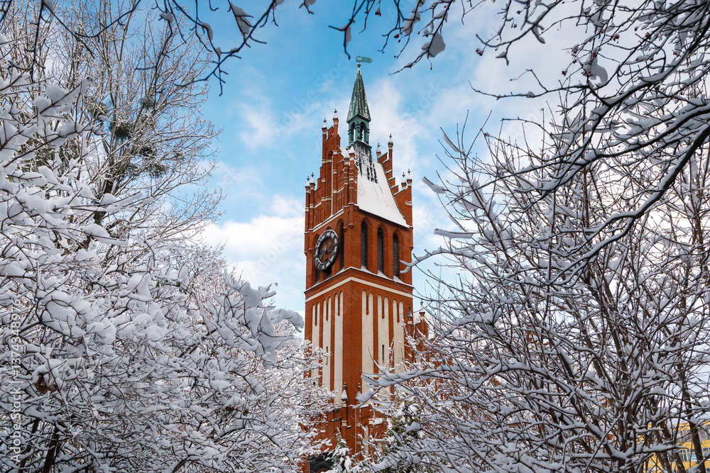 The tower of the Philharmonic Organ Hall in Kaliningrad in winter