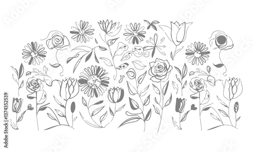 Wallpaper Mural Botanical silhouette flower hand drawn on white background Torontodigital.ca