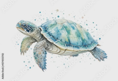  Transparent Watercolor Turtle Gentle Washes of Color, Floating Effect, Isolated, Perfect for Invitations and Cards