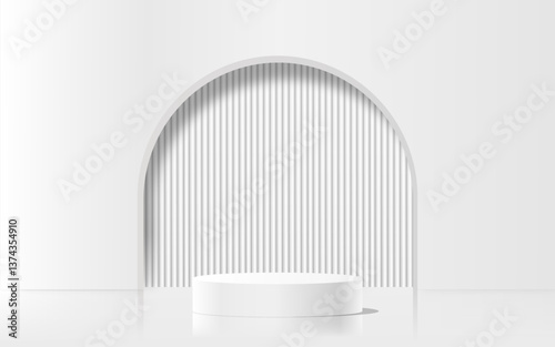Abstract subtle background. Gray and white leaf platform gray background vector 3d render with podium stand to display cosmetic products 3d stage display white background display