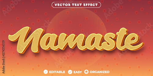 Golden Namaste text effect on red gradient background with editable vector typography design

