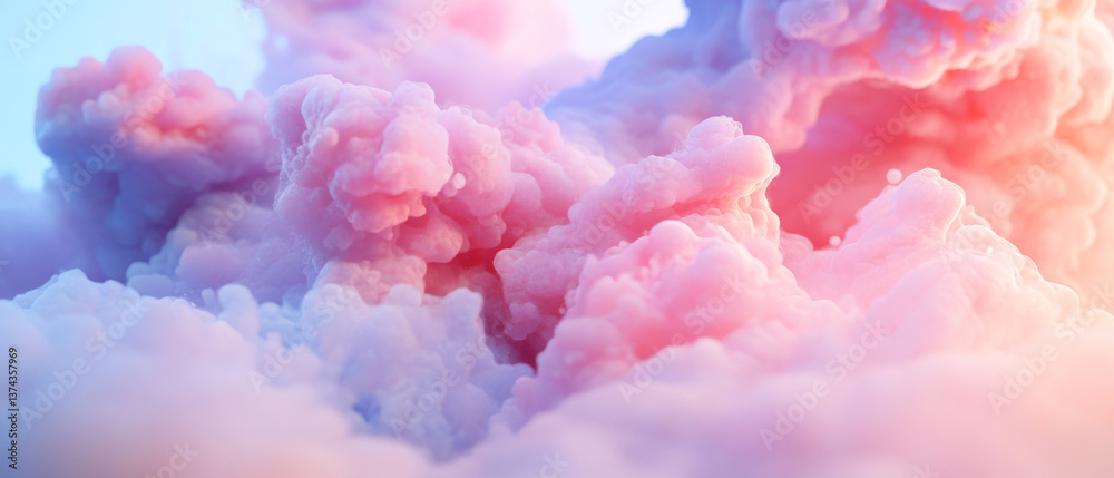 Fototapeta premium Soft, airy clouds in pastel shades create dreamy atmosphere, evoking feelings of tranquility and wonder. delicate pink and blue hues blend ly, enhancing ethereal quality
