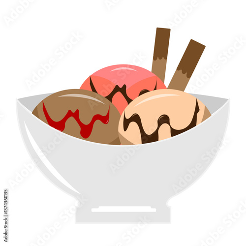 A creamy ice cream scoop served on a plate, topped with rich chocolate sauce for a delicious and indulgent dessert