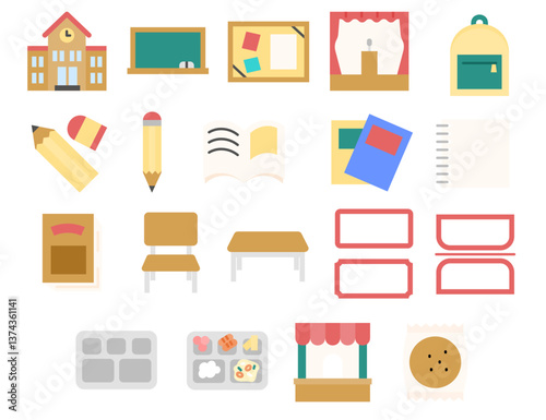 School life Icon Set. Stationery and Classroom Furniture Icon Set