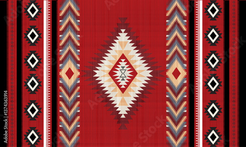 Navajo tribal vector seamless pattern. Native American ornament. Ethnic South Western decor style. Boho geometric ornament. Vector seamless pattern. Mexican blanket, rug. Woven carpet illustration