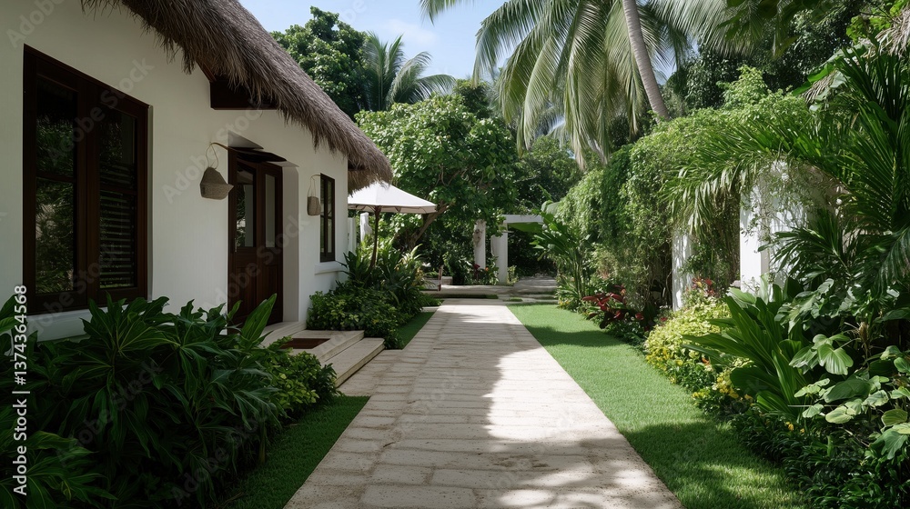 Fototapeta premium A stunning property with tropical garden