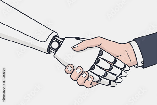 Robot and man handshaking