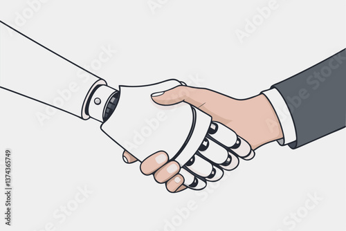 Robot and man handshaking