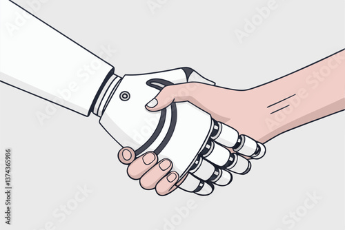 Robot and man handshaking