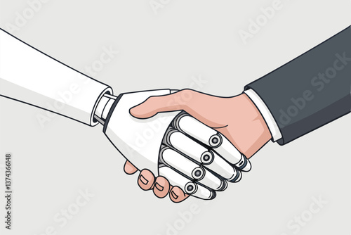 Robot and man handshaking