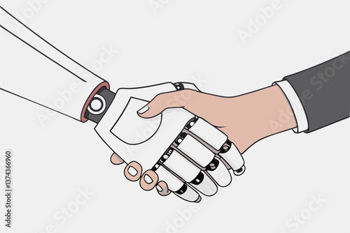 Robot and man handshaking
