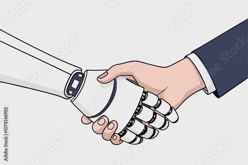 Robot and man handshaking
