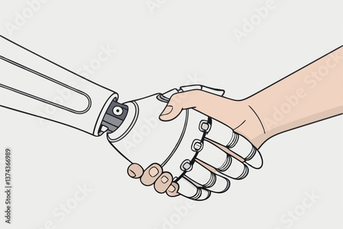 Robot and man handshaking
