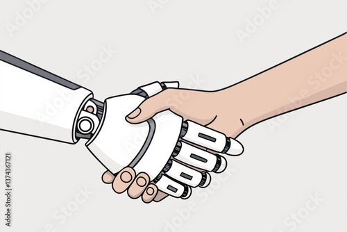 Robot and man handshaking