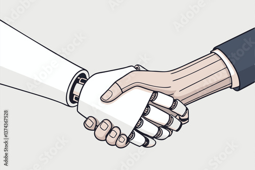 Robot and man handshaking