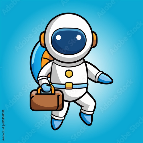 Cute Astronaut With Rocket Bag Cartoon Vector