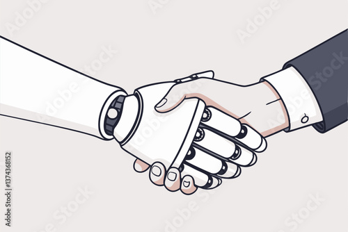 Robot and man handshaking