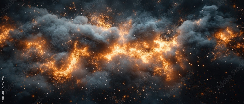Obraz premium Captivating cosmic cloudscape with ethereal glow and nebula dust in a dark space background for creative projects