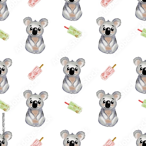Photography Cute koala pattern with popsicles for textile and wrapping design