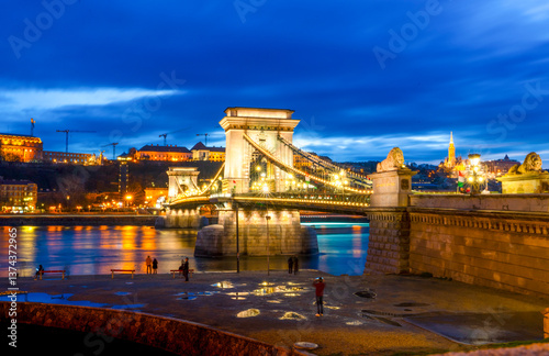 Photography Budapest, Hungary - March 14, 2025:  The Szechenyi Chain Bridge (Széchenyi Lánch