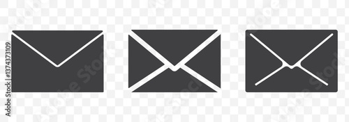 envelope icon, email message icon - Mail icon button sign, notification new message icons buttons in black Color on transparent Background. EPS 10.