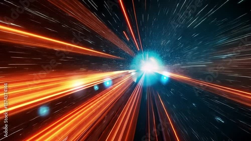 Dynamic Motion Effect with Light Trails and Starry Background