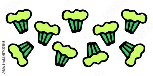 Vector horizontal banner with illustrations of broccoli on a white isolated background
