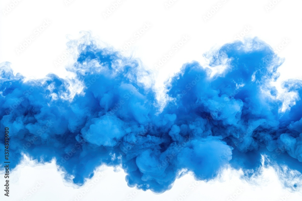 Fototapeta premium Captivating blue ink cloud swirling gracefully in water against a pristine white background creating a dynamic and ethereal visual effect