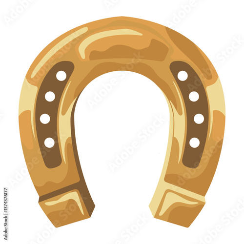 Illustration of a golden horseshoe with nail holes, symbolizing good luck, fortune, and western themes