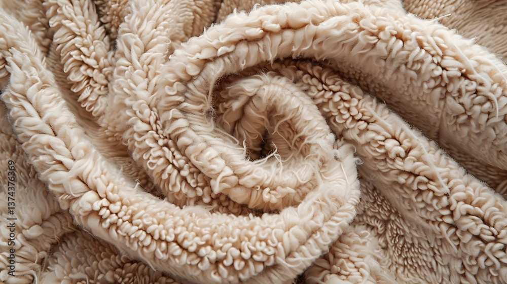 Obraz premium Texture of beige sheepskin fabric as background, closeup view