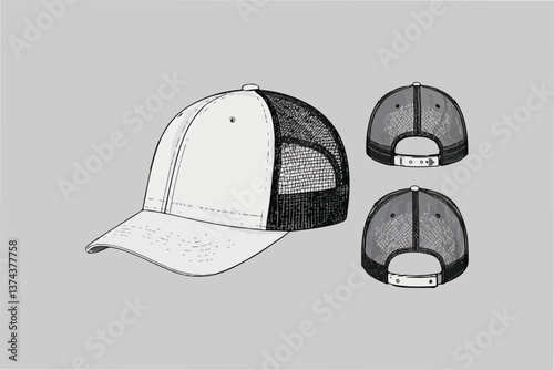 Trucker Cap Mockups: Multiple Views for Apparel Design Template Collection