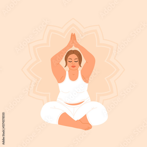 Plus size Girls Practice Yoga With Confidence And Strength, Embracing Body And Its Capabilities, Dispelling Stereotypes Of Physical Fitness And Beauty Standards. Cartoon People Vector Illustration
