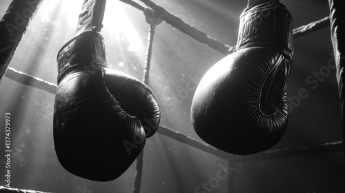 Professional boxing gloves placed strategically inside the ring ready for an intense match photo