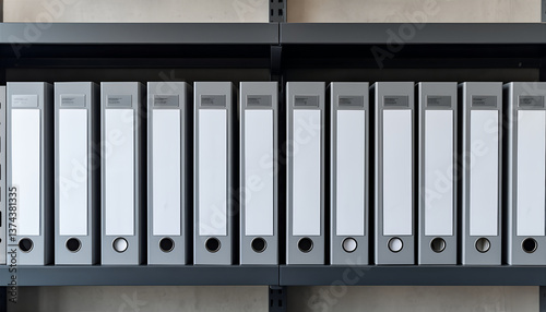Grey File Folders Standing in a Row on Shelving Units