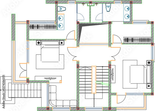 vector sketch illustration design engineering drawing architectural site plan layout simple family home  