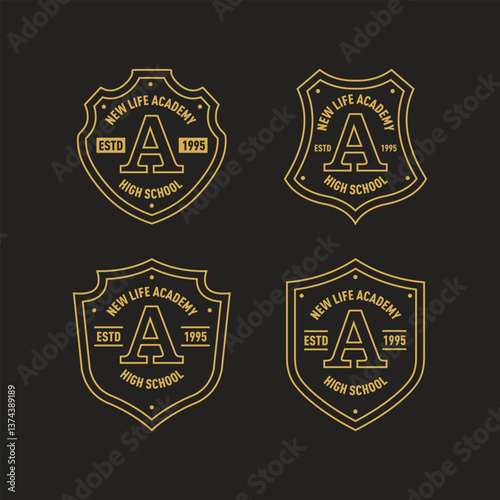 set of vintage logos, badges and labels, vector illustration. Academy high school, letter A logo