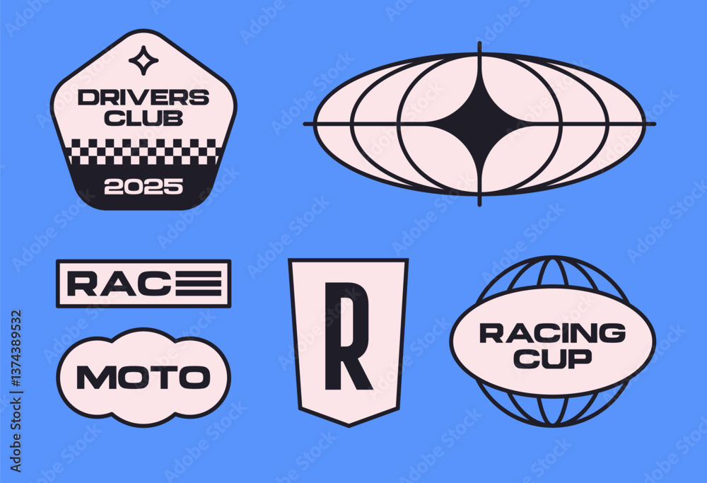 Obraz premium Set streetwear auto racing logo ideas for a clothing brand. Design vector typography for decals auto and t-shirt streetwear clothing y2k style.