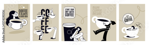 Coffee. Set of banners and posters for social media, restaurant and coffee bar advertising. Vector illustration concepts.