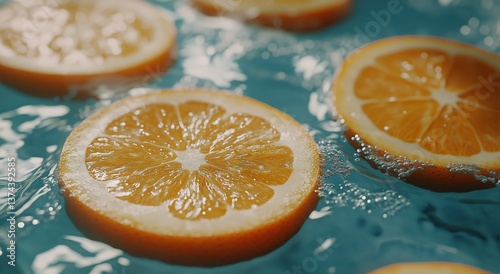 Floating Orange Slices in Clear Water During a Sunny Afternoon