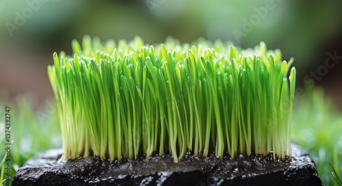 Fresh Green Grass Growing on a Rocky Surface in Daylight