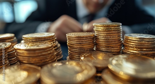 Close-up of Stacked Coins in a Financial Setting During Business Hours