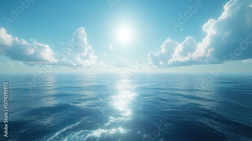 Serene Ocean Landscape Sunlight Clouds Peaceful Nature